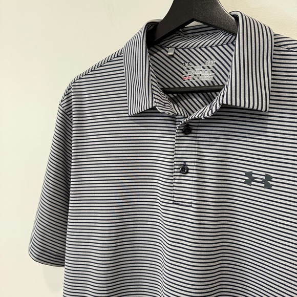 Under Armour Men's Heatgear Loose Grey and Black Striped Polo Shirt Size L - Picture 6 of 17